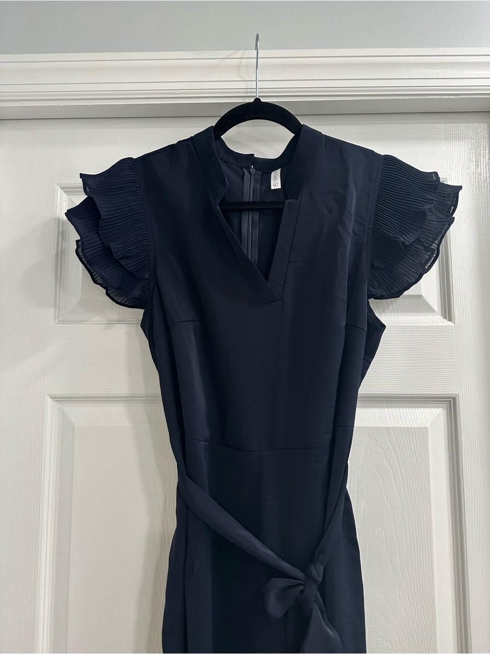 Sleeveless Ruffle-Trim Navy Jumpsuit